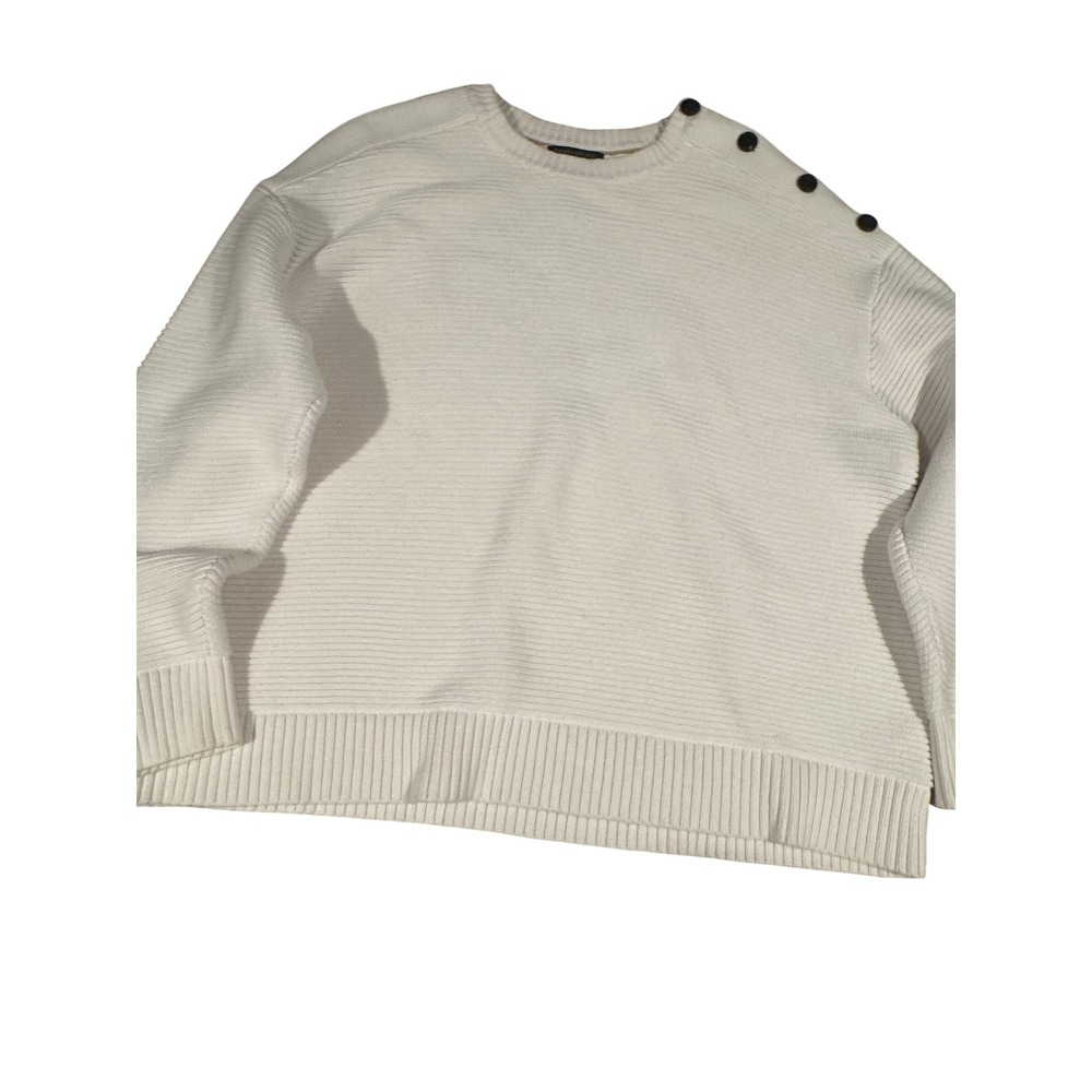 Banana Republic Organic Cotton Sweater XL Cream Button Shoulder Ribbed Knit